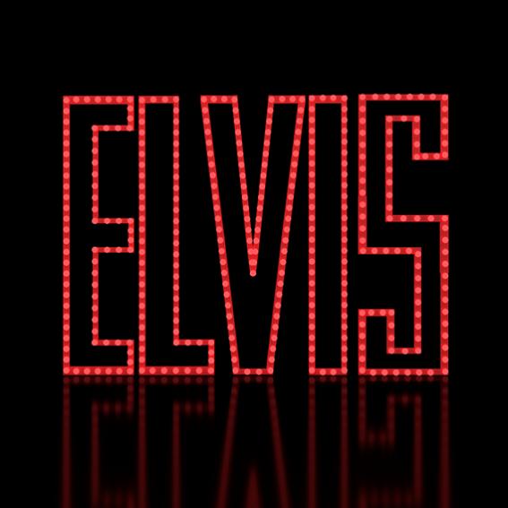 The name Elvis in red lights