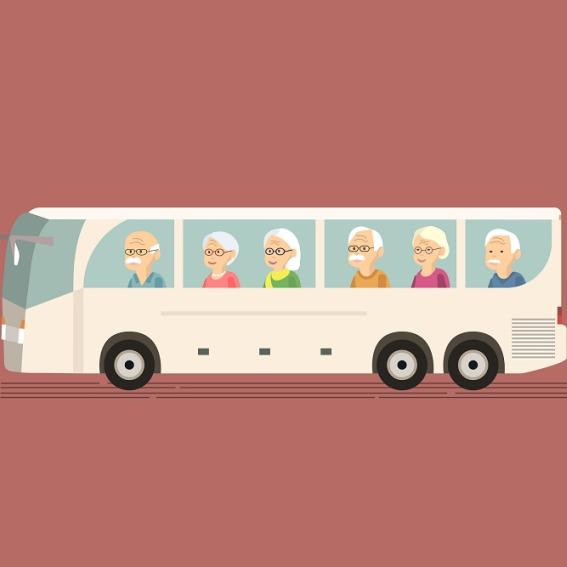Animated bus with elderly passengers