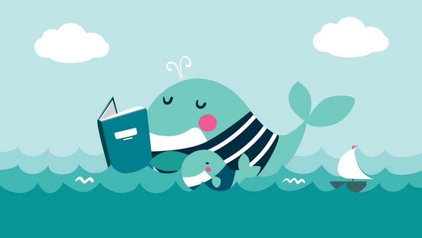 whale reading a book