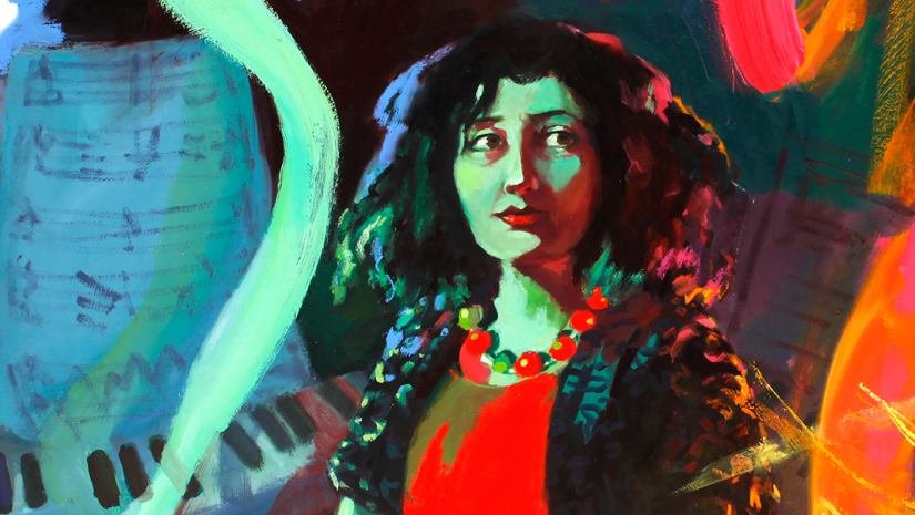 image: Wendy Sharpe, The Witching Hour - Elena Kats-Chernin (detail), 2017, oil on canvas, 150 x 150 cm. National Portrait Gallery Collection. Courtesy of the artist. image: Wendy Sharpe, The Witching Hour - Elena Kats-Chernin (detail), 2017, oil on canvas, 150 x 150 cm. National Portrait Gallery Collection. Courtesy of the artist.