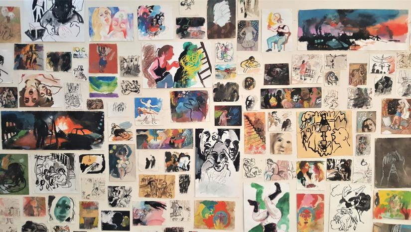 Image: Wendy Sharpe, studio installation of small works on paper, 2018, mixed media, dimensions variable. Courtesy of the artist. Image: Wendy Sharpe, studio installation of small works on paper, 2018, mixed media, dimensions variable. Courtesy of the artist.