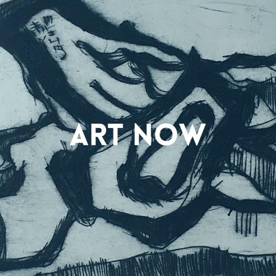 Art Now text over an abstract drawing