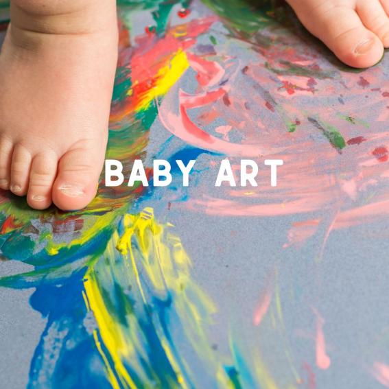 Baby standing on paint