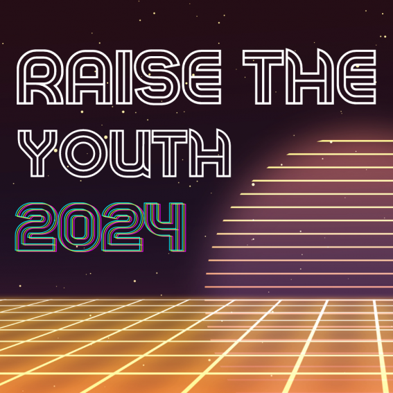 Retro Sunset with the words Raise The Youth 2024