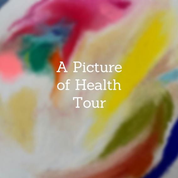 A Picture of Health text over a colourful artwork