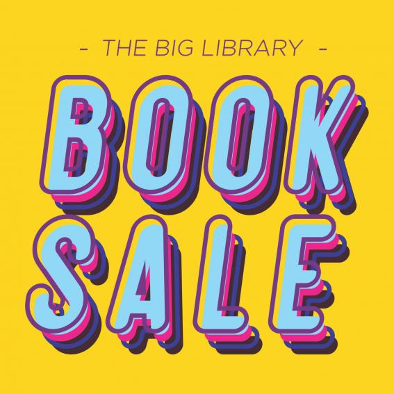 Yellow background with the words 'The Big Library Book Sale'