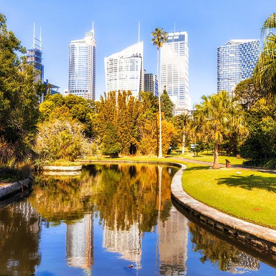 Photo of Botanical Gardens with the city skyline in the backdrop