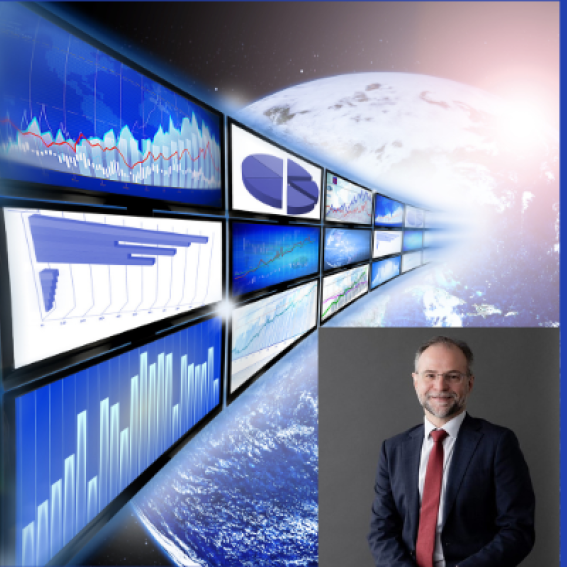 Economic indicator graphs and keynote speaker image