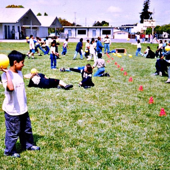 Youth playing dodgeball