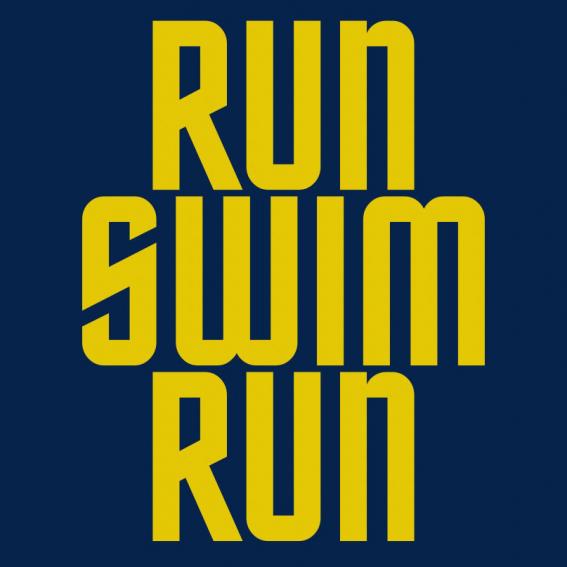 Graphic with words run swim run