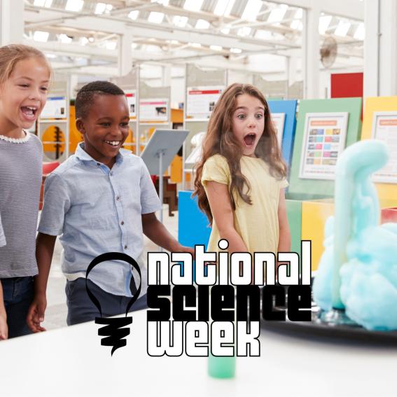 Children watching a science experiment.