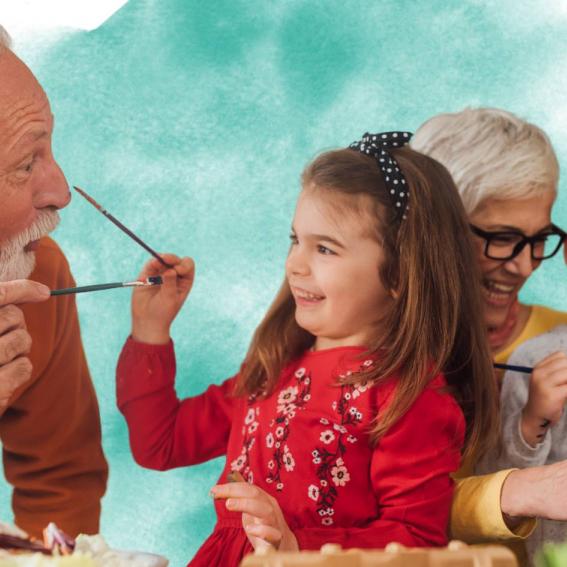 grandparents painting with kids