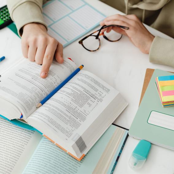 Study materials on a desk.