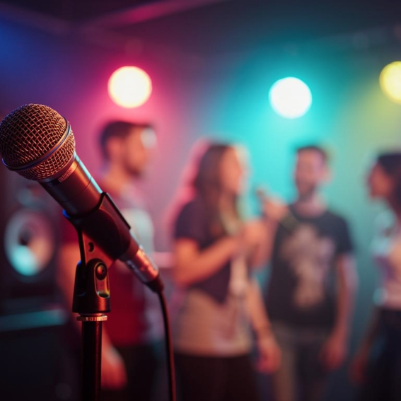 Microphone with party in background