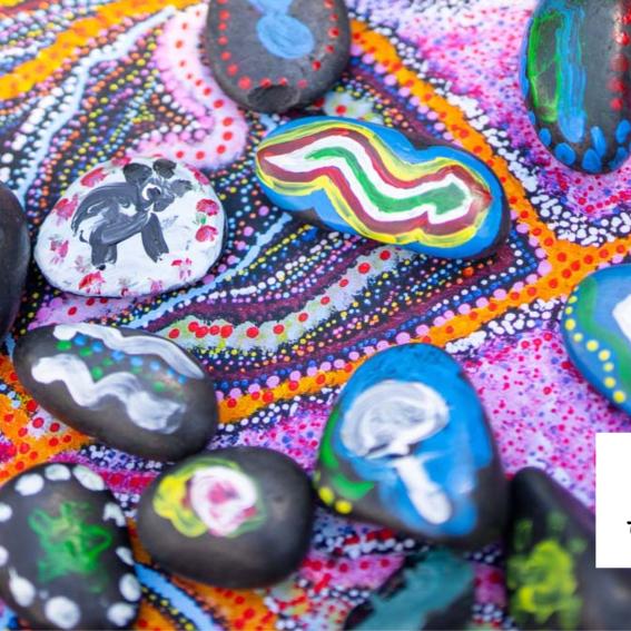 Aboriginal art painted rocks.