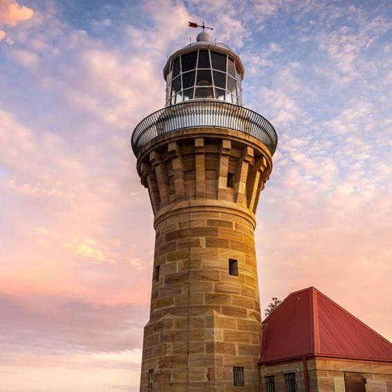 Barrenjoey Lighthouse at sunset.