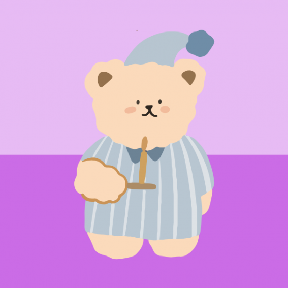 Cartoon bear in pyjamas holding a candle.