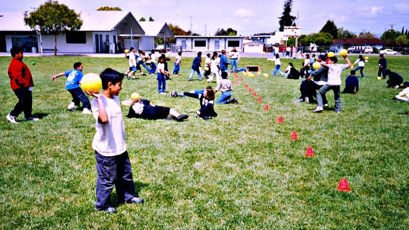 Youth playing dodgeball