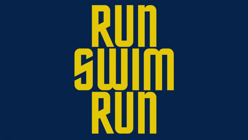 Graphic with words run swim run