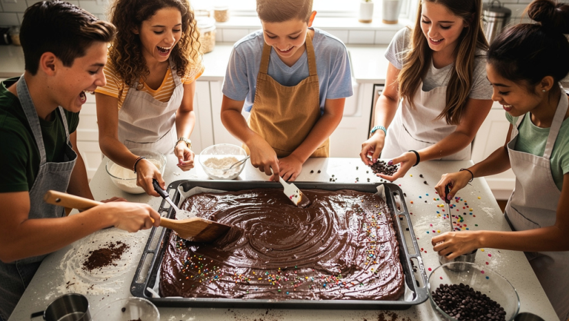 Giant brownie baking
