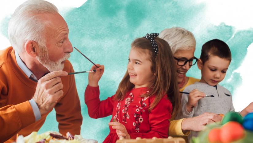 grandparents painting with kids