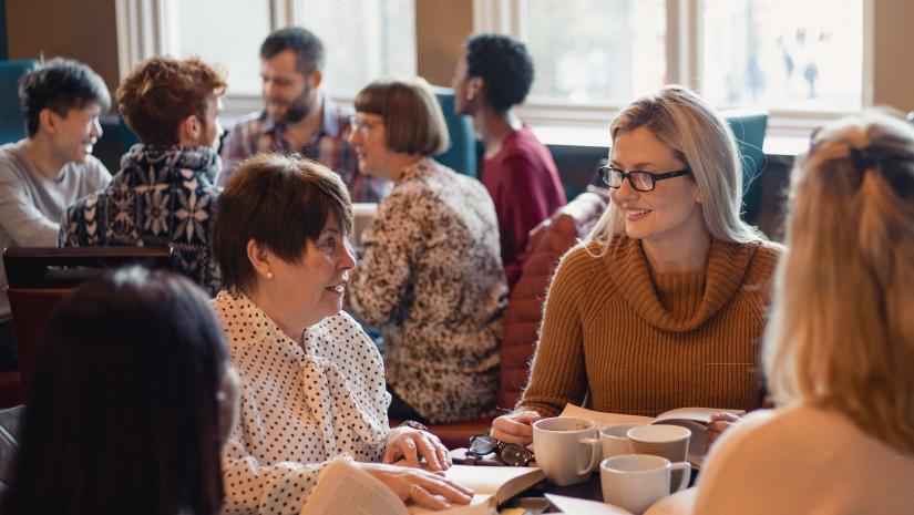 Two groups discussing books