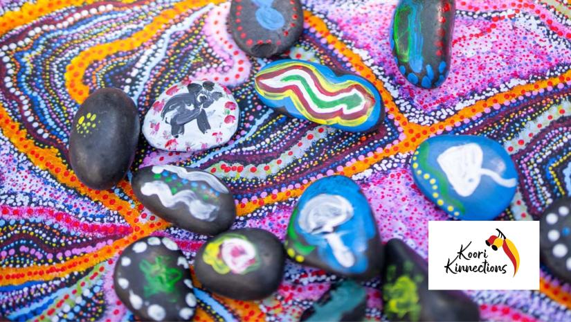 Aboriginal art painted rocks.