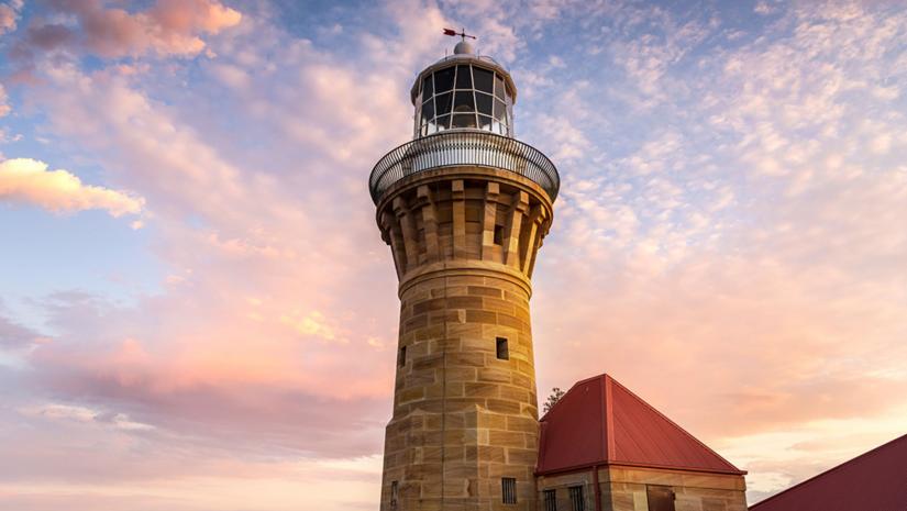 Barrenjoey Lighthouse at sunset.