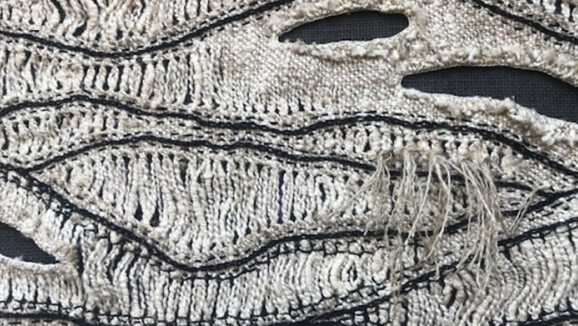 Image: Lynn Pavey, Ruffled feathers (detail), 2021, silk, linen and cotton, 46 x 46 cm. Courtesy of the artist
