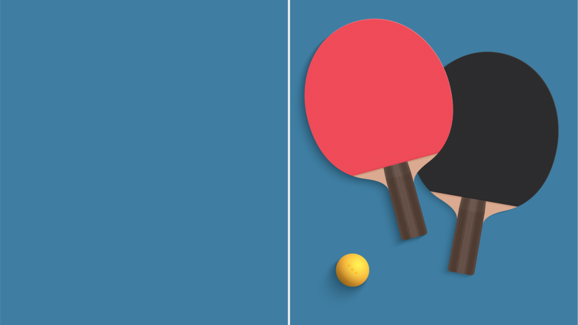 2 table tennis paddles and ball