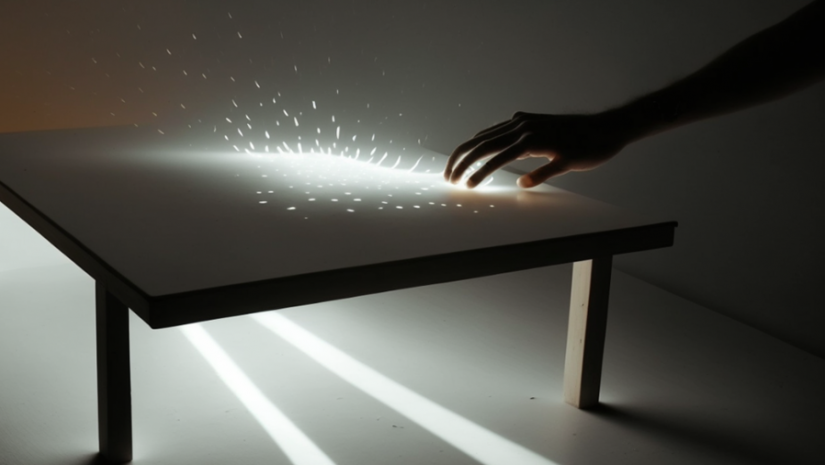 interactive table with lights and hand over it